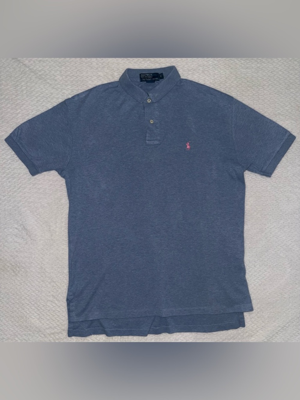 Polo by Ralph Lauren Heather Blue Polo with Pink Pony Embroidery